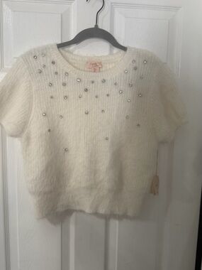 Camila Coelho White Cream Knit Sweater with Blush Label